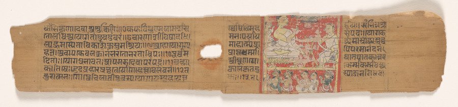Jain monk with disciple and two laymen, two nuns, and a laywoman, folio 22 (recto) from a Yoga-shastra of Hemachandra