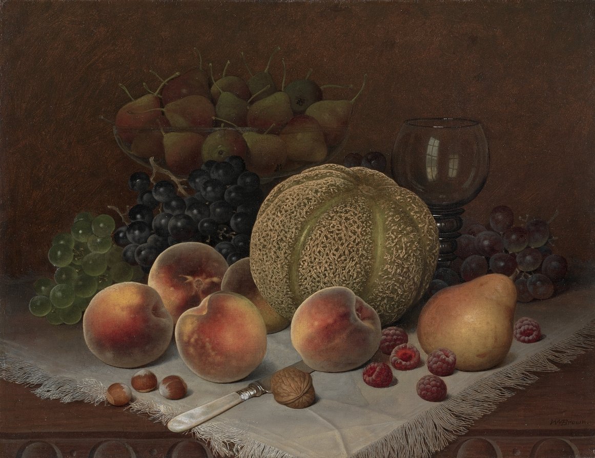 Still Life with Cantaloupe — William Mason Brown (American, 1828–1898)