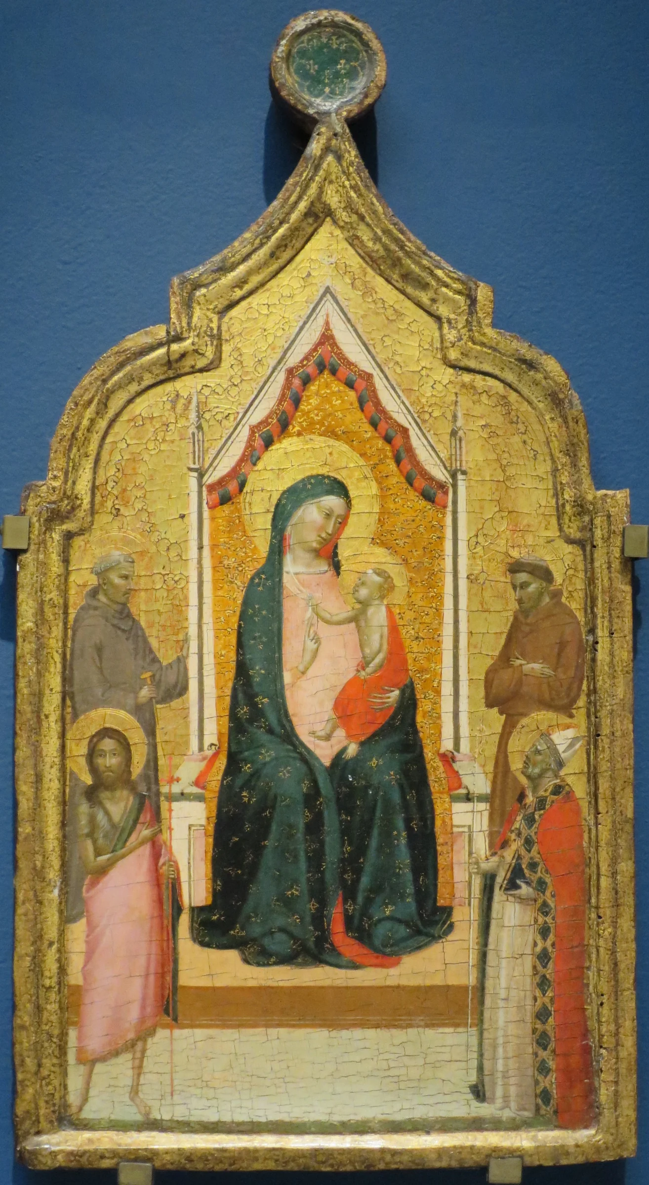 Madonna and Child Enthroned with Saints John Gualbertus, John the Baptist, Francis and Nicholas — Bernardo Daddi
