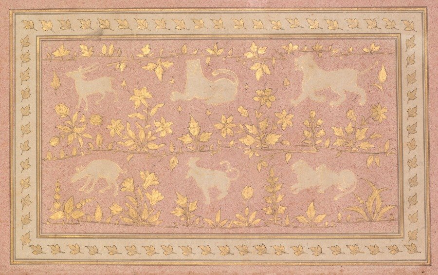 Stenciled Scenes of Lion and Gazelle (verso)