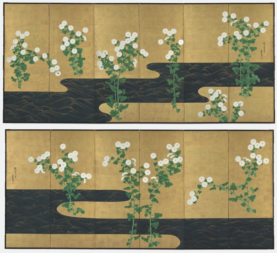 Chrysanthemums by a Stream