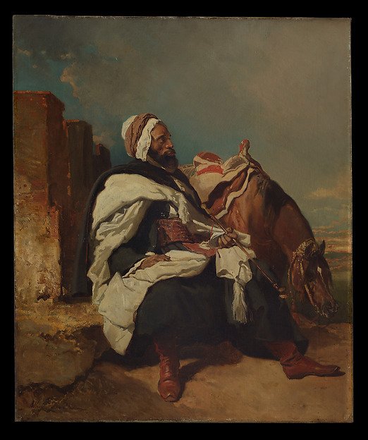 Seated Arab Man with Horse — Alfred Dedreux
