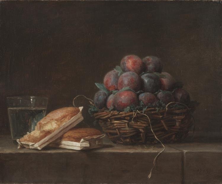 Basket of Plums — Anne Vallayer-Coster (French, 1744–1818)