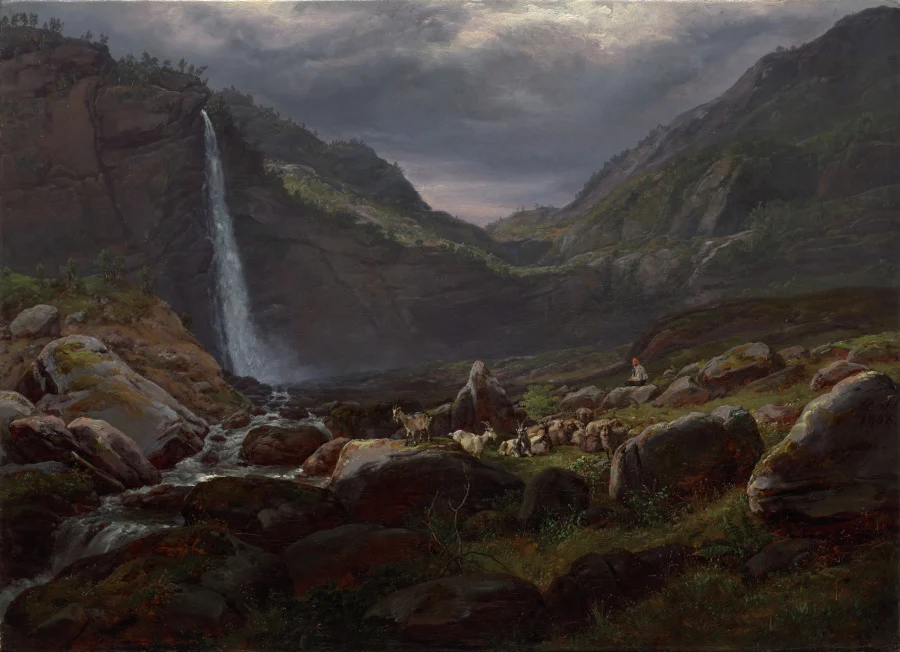 Feige Waterfall (Feigefossen), Lysterfjord, Norway — Johan Christian Clausen Dahl (Norwegian, 1788–1857)