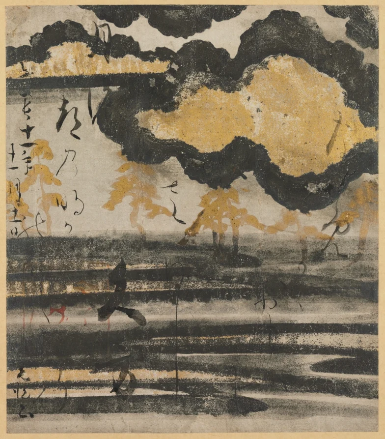 Poem-card from the Shinkokin wakashu (New Collection of Japanese Poems from Ancient and Modern Times) with Design of Pine on a Beach — Hon'ami Kōetsu (Japanese, 1558–1637)