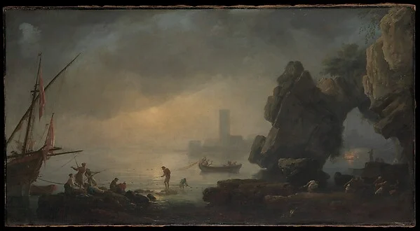 Harbor Scene with a Grotto and Fishermen Hauling in Nets — Joseph Vernet