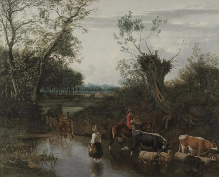 Peasants Crossing a Stream — Jan Siberechts (Flemish, 1627-c. 1703)