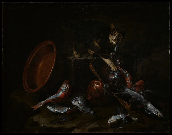 A Cat Stealing Fish — Giuseppe Recco