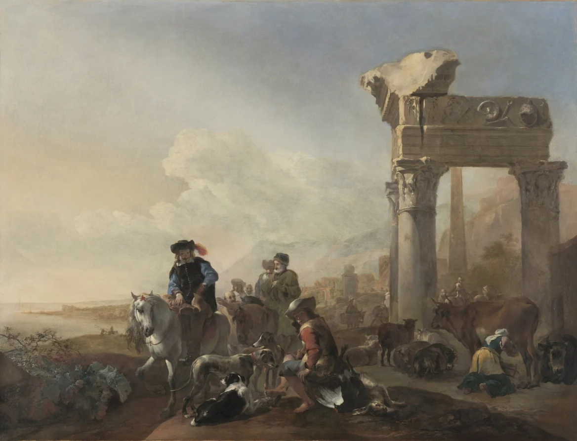 Hunters Near Ruins — Jan Baptist Weenix (Dutch, 1621–1660)