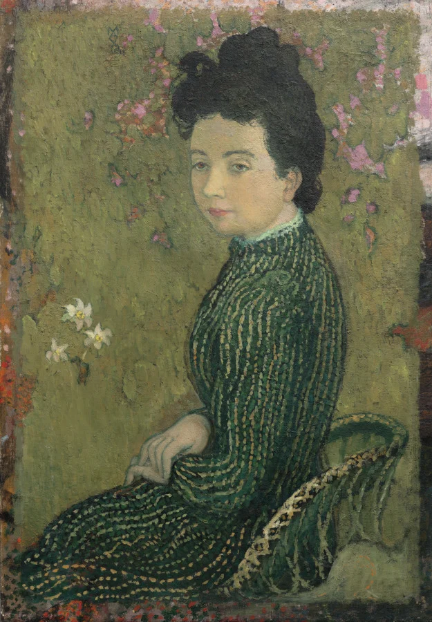 Eva Meurier in a Green Dress