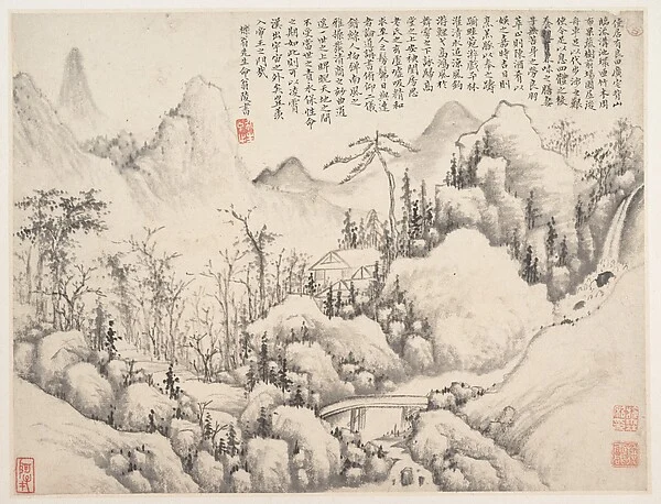 Mountain Retreat,  leaf from Album for Zhou Lianggong — Shi Lin