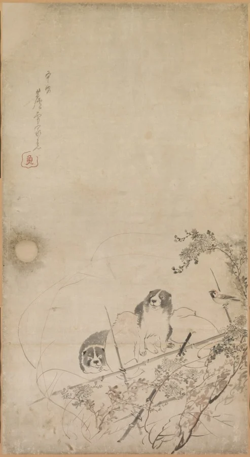 Puppies, Sparrows, and Chrysanthemums — Nagasawa Rosetsu (Japanese, 1754–1799)