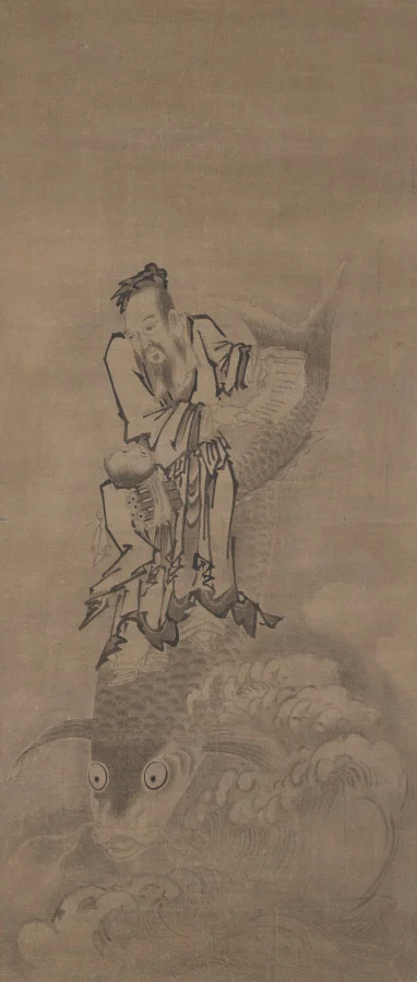 Hotei with Daoist Immortals: Immortal Riding Carp — Kyūseki Tomonobu (Japanese, 1653–1721)
