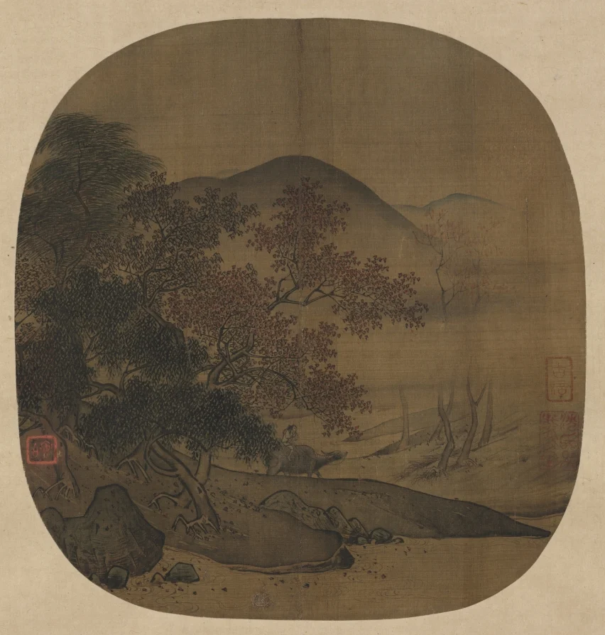 Buffalo and Boy in Autumnal Landscape