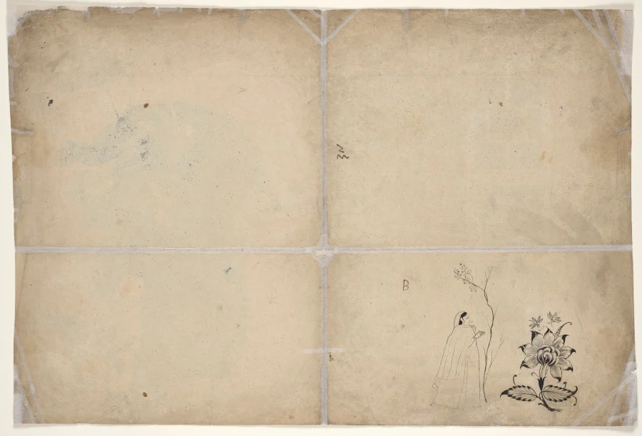 Two Elephants Fighting in a Courtyard Before Muhammad Shah — Nainsukh (Indian, 1710–1778)