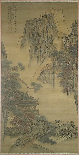 Viewing a waterfall from a mountain pavilion — Li Yin