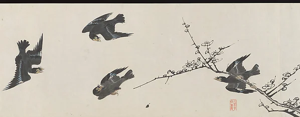 “Fifty Mynah Birds by a Wintry Marsh” (Kankō hanbyaku zu) — Itsuzan Mokuin
