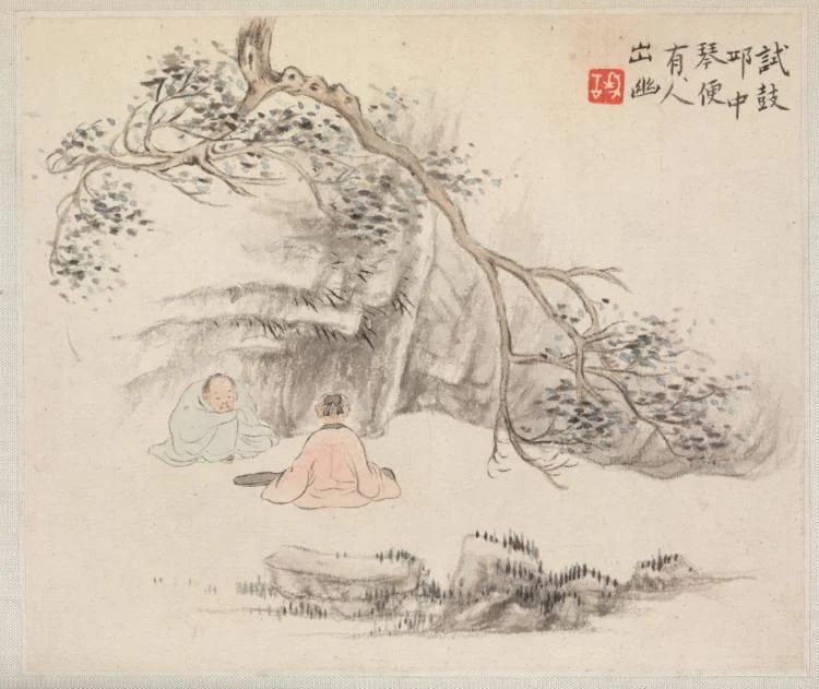 Album of Landscape Paintings Illustrating Old Poems: Listening to the Qin — Hua Yan (Chinese, 1682–c. 1765)