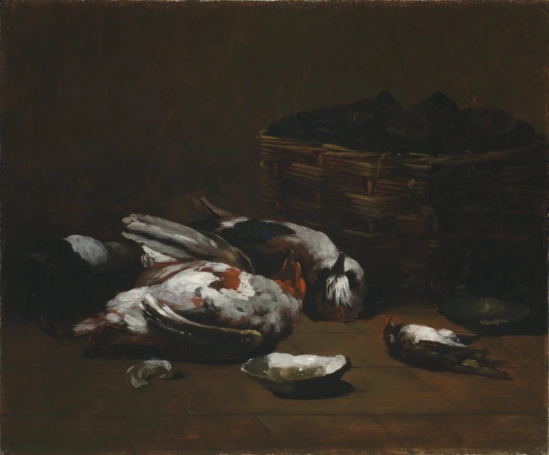 Still Life with Dead Birds and a Basket of Oysters — Germain Ribot (French, 1845–1893)
