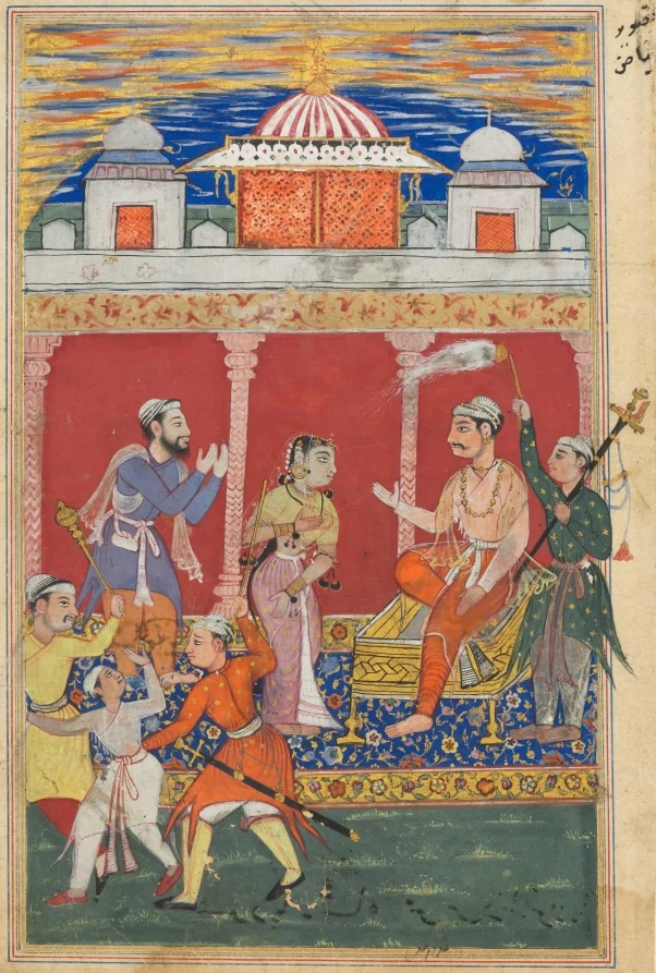 The prince’s ordeal continues, he is ordered away to be executed for the fifth time, from a Tuti-nama (Tales of a Parrot): Eighth Night — Ghulam 'Ali (Indian, active 1550s-1590s)