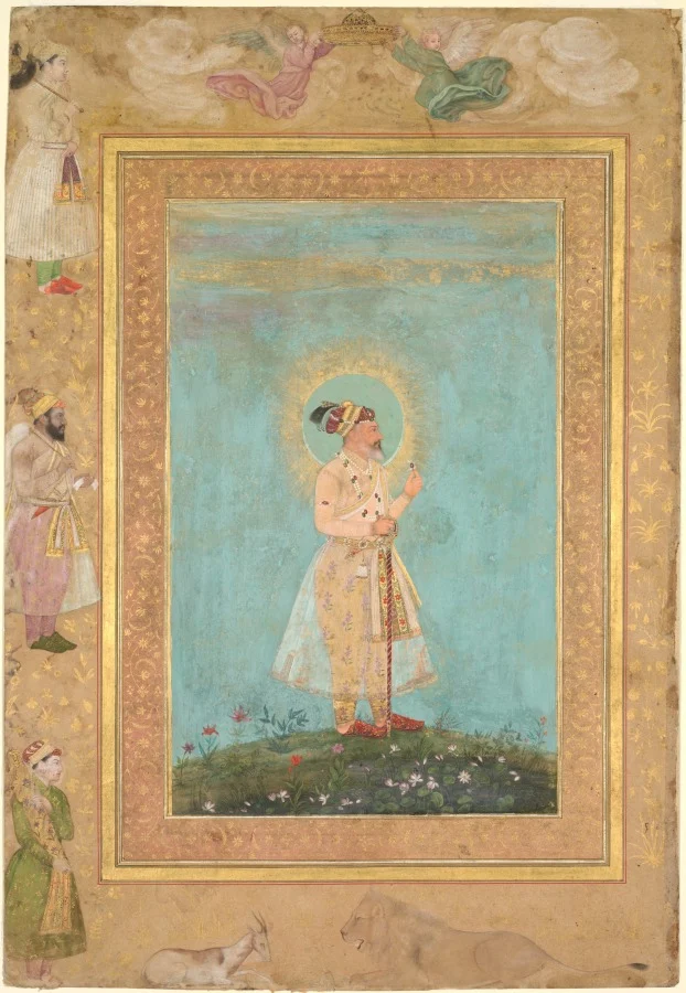 Shah Jahan holding a spinel and a long Deccan sword, from the Late Shah Jahan Album — Hashim (Indian, active 1598-c.1650)