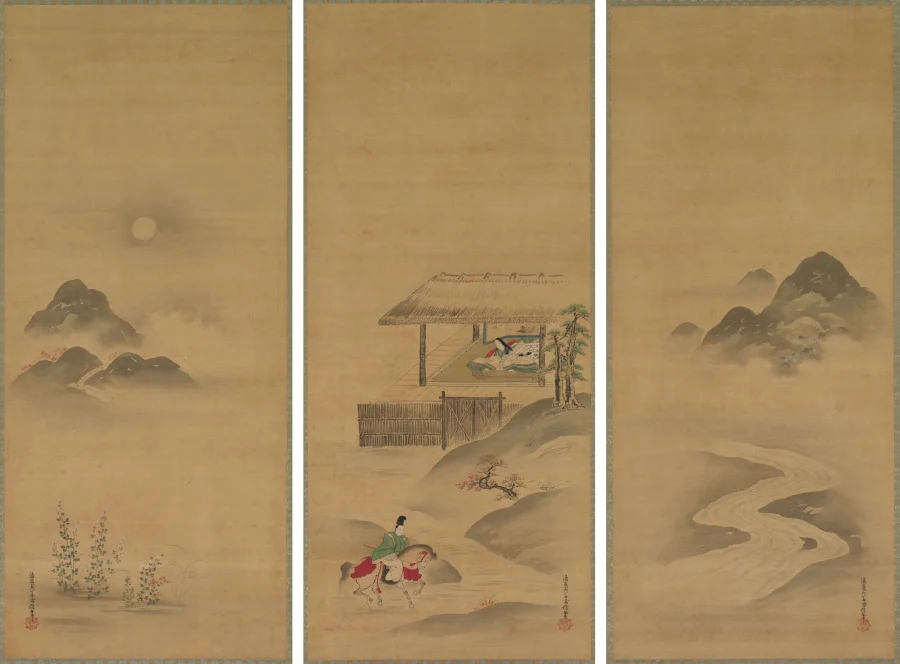 Minamoto no Nakakuni Visits Lady Kogō — Kiyohara Yukinobu (Japanese, 1643–1682)