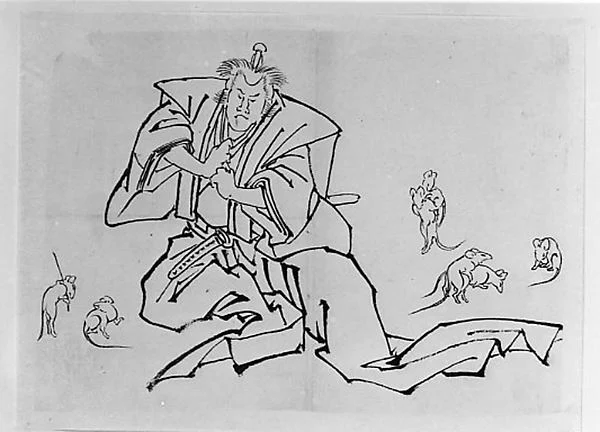 Rats and a Kabuki Actor in the Role of Nikki Danjō — Hokusai School