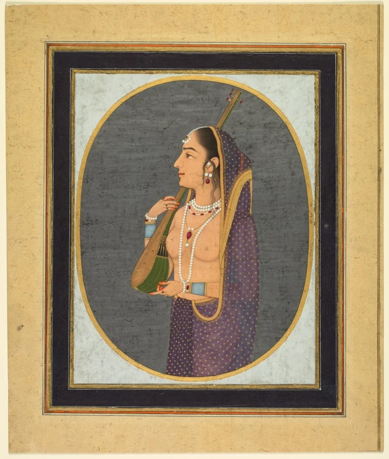 Court lady singing and playing the vina — Muhammad Rizavi Hindi (Indian, active mid-1700s)