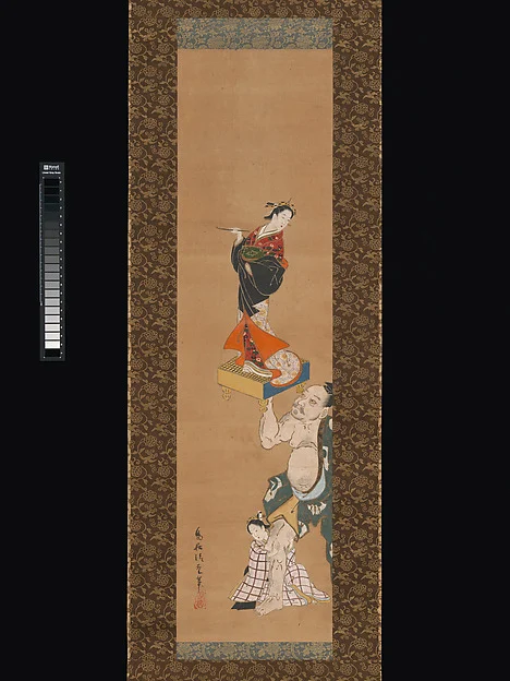 The Warrior Asahina Yoshihide Lifting a Puppet of a Courtesan on a Go Board — Torii Kiyoshige