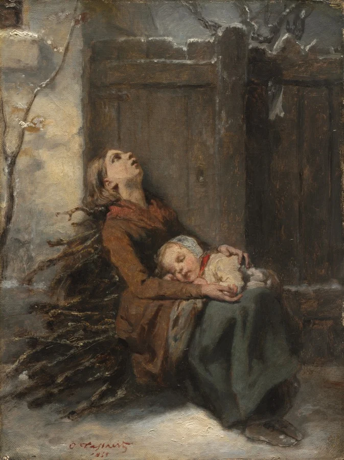 Destitute Mother and Child in Winter — Octave Tassaert (French, 1800–1874)