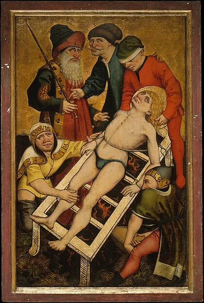 The Martyrdom of Saint Lawrence; (reverse) Giving Drink to the Thirsty — Master of the Acts of Mercy