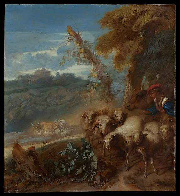 Roman Landscape with a Shepherd and Sheep — Giovanni Benedetto Castiglione (Il Grechetto)