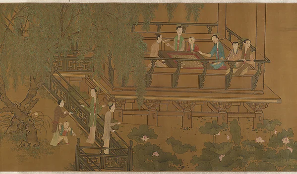 Women and children in a garden — Unidentified artist