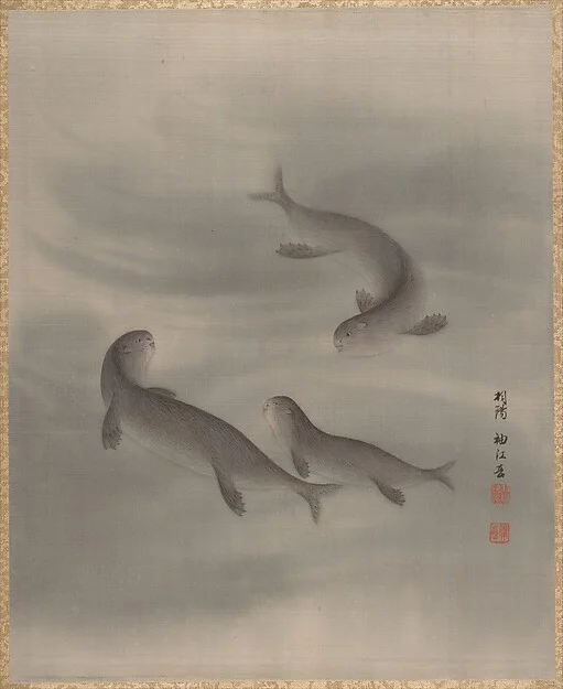 Otters Swimming — Seki Shūkō