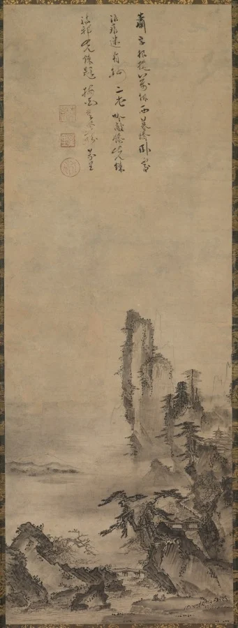 Lonely Temple and Towering Cliff — Kenkō Shōkei (Japanese, active 1478–1506)
