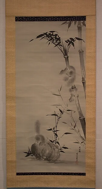 Squirrels on Bamboo and Rock — Kano Osanobu