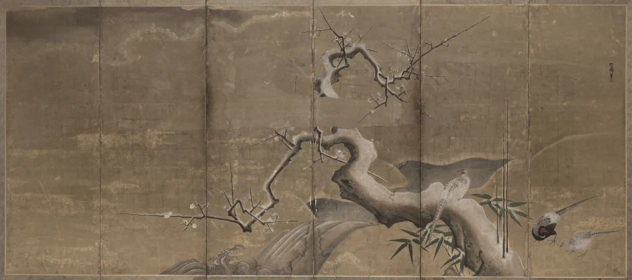Winter Scene with Plum Trees and Pheasants (Birds Left) — Kano Naonobu (Japanese, 1607–1650)