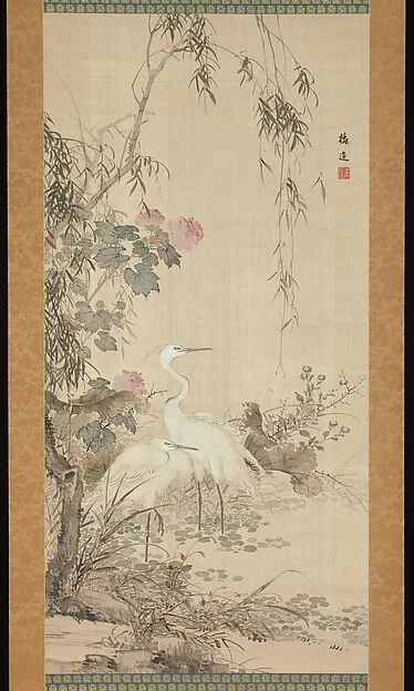 Egrets, Peonies, and Willows