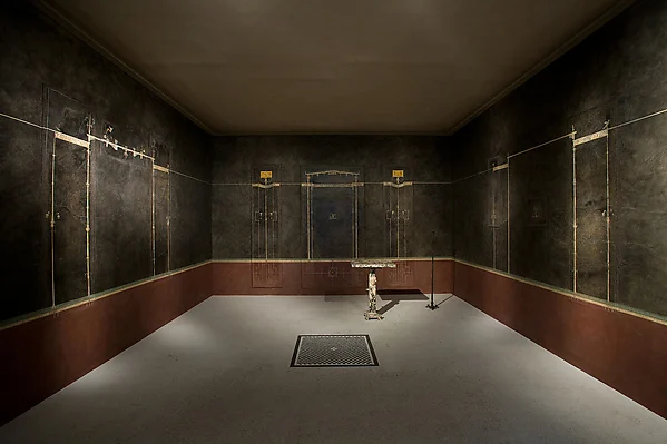 Wall painting on black ground: pair of supports, from the imperial villa at Boscotrecase