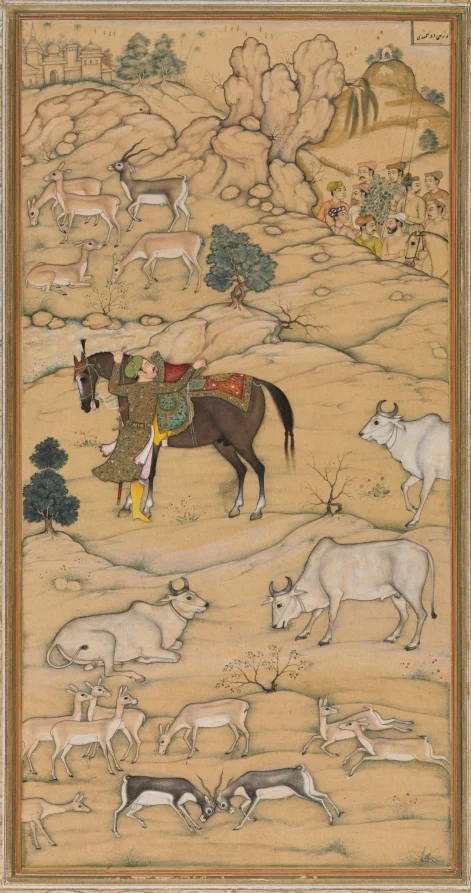 Akbar Mounting his Horse; page from the Chester Beatty Akbar Nama (History of Akbar) — Sur Das Gujarati (Indian, active 16th century)