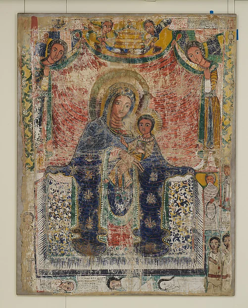 Wall painting of the Virgin and Child with donors — Northern Highlands artist