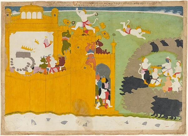 The Monkey Leader Angada Steals Ravana's Crown from His Fortress: Folio from the Siege of Lanka series — Manaku
