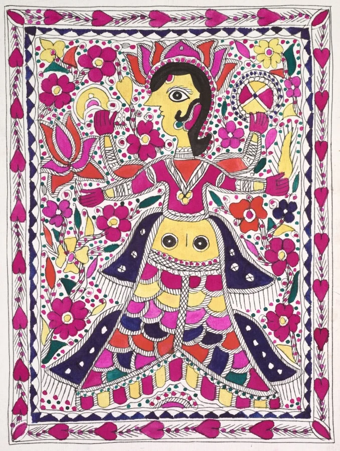 Four-armed goddess, with hearts in margin