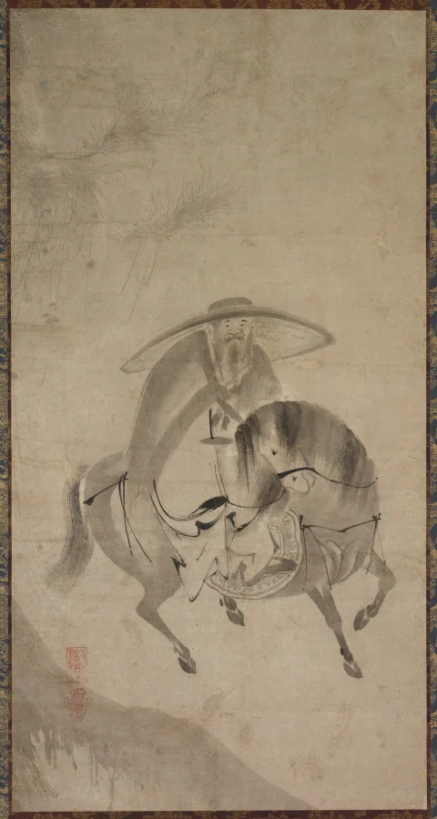 Su Dongpo Riding a Donkey — Reietsu (Japanese, active late 1500s to early 1600s)