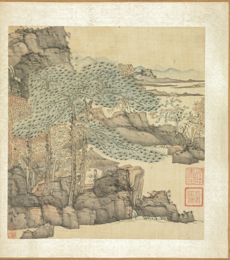 Paintings after Ancient Masters: Scholar Reading in a Thatched Hut by a Waterfall