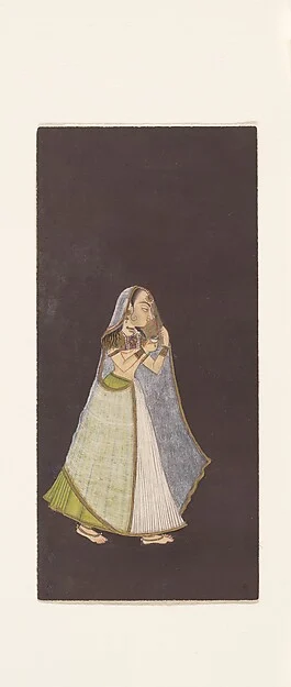 A Lady Walking at Night Holding an Oil Lamp