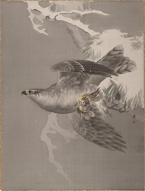 Hawk Holding a Small Bird — Okada Baison