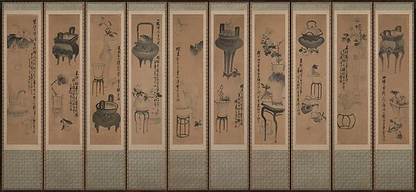 Still life with bronze vessels and flowering plants — Jang Seung-eop (sobriquet: Owon)