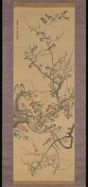 Sparrows in a Plum Tree