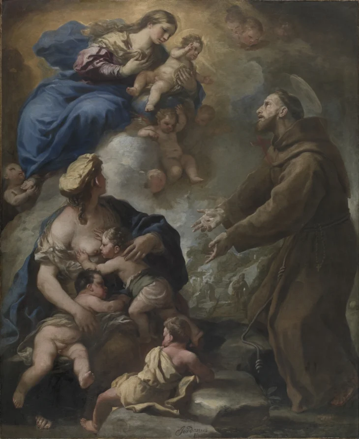 The Virgin and Child Appearing to Saint Francis of Assisi — Luca Giordano (Italian, 1634–1705)